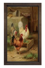 Köy Tavukları Tablosu Kahverengi Ahşap Çerçeve - 50x90