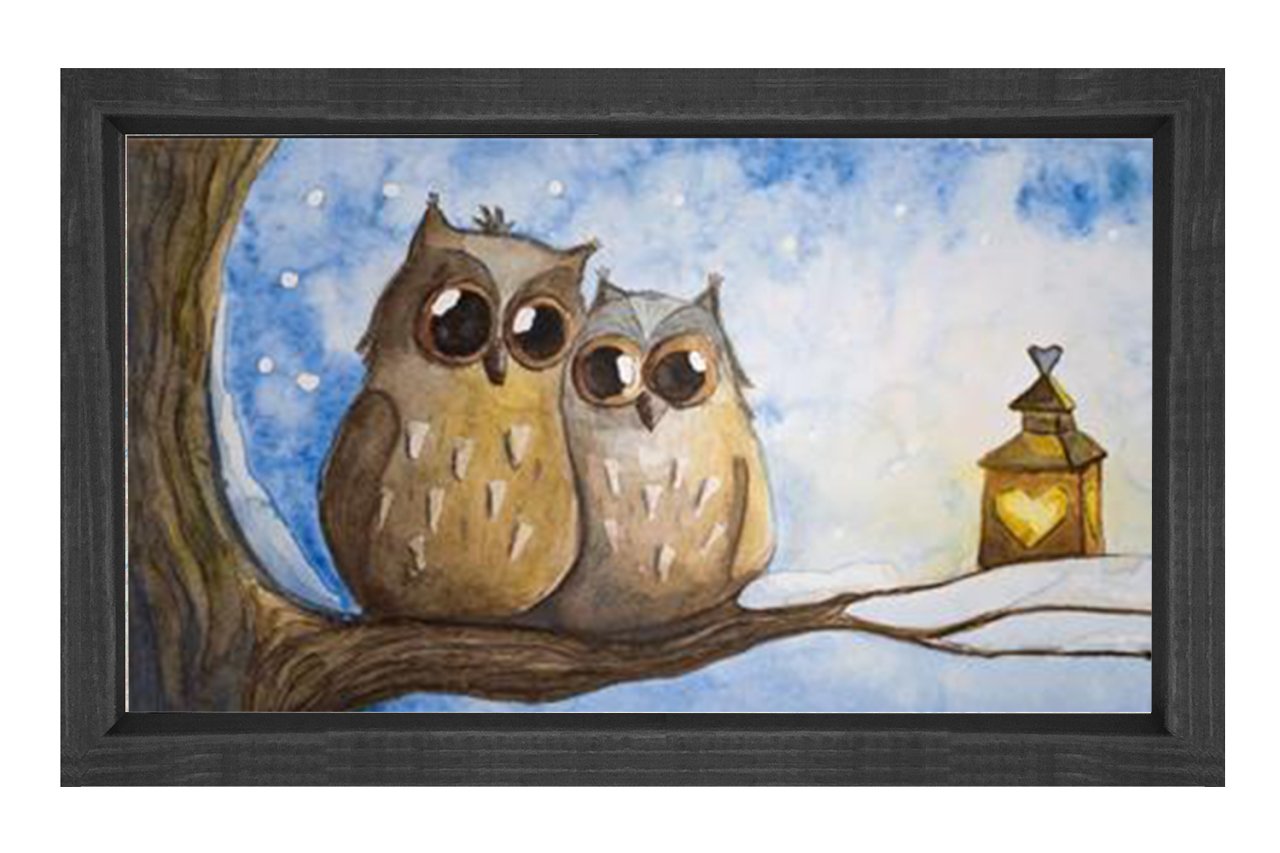 Baykuşlar Tablosu Siyah Ahşap Çerçeve - 40x60
