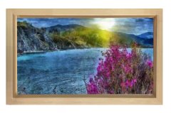 Çiçekli Gece Göl Tablosu Naturel Ahşap Çerçeve - 100x150