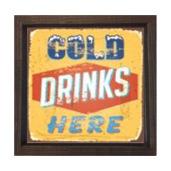 Cold Drinks Here Tablosu Kahverengi Ahşap Çerçeve - 60x60