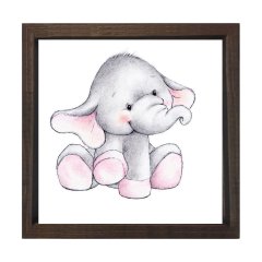 Mutlu Fil Tablosu Kahverengi Ahşap Çerçeve - 60x60