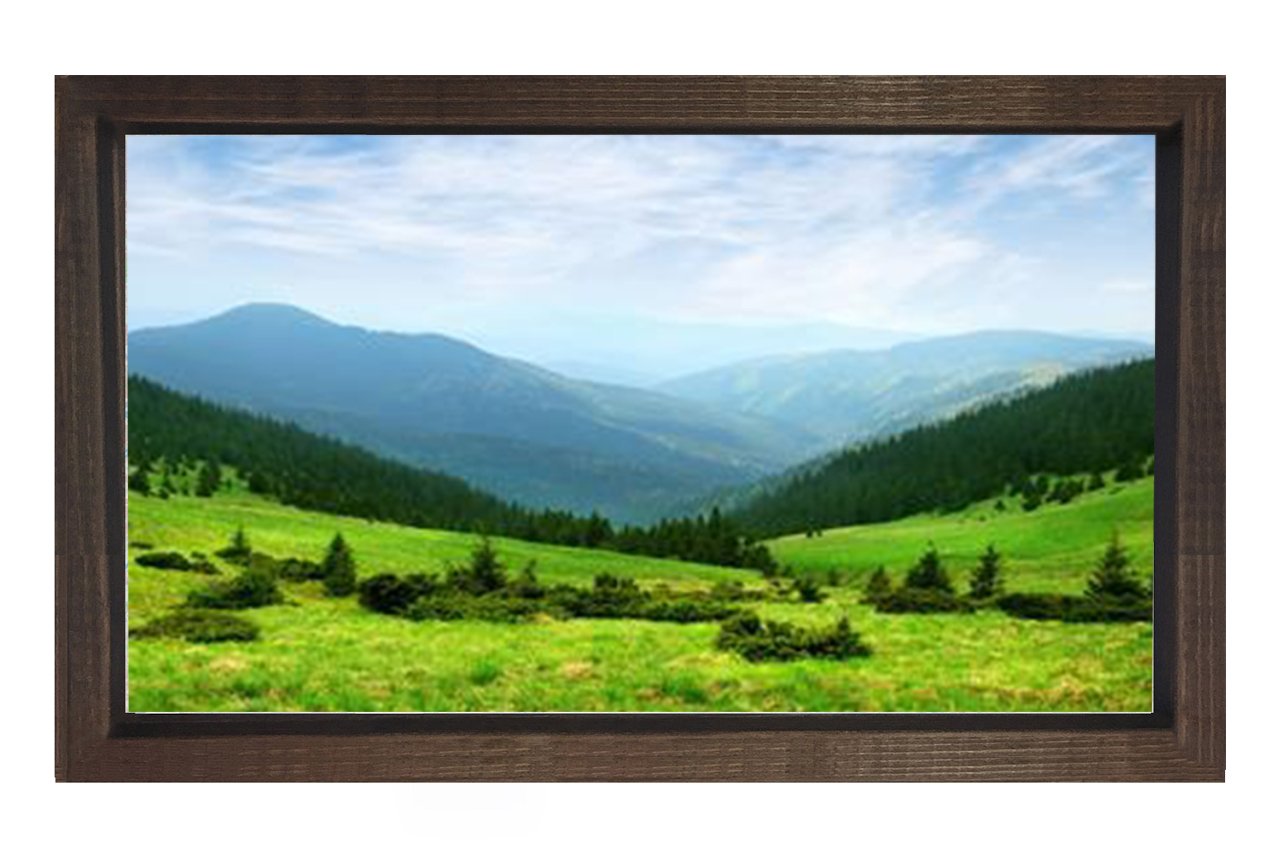 Muhteşem Yeşil Manzara Tablosu Kahverengi Ahşap - 45x30