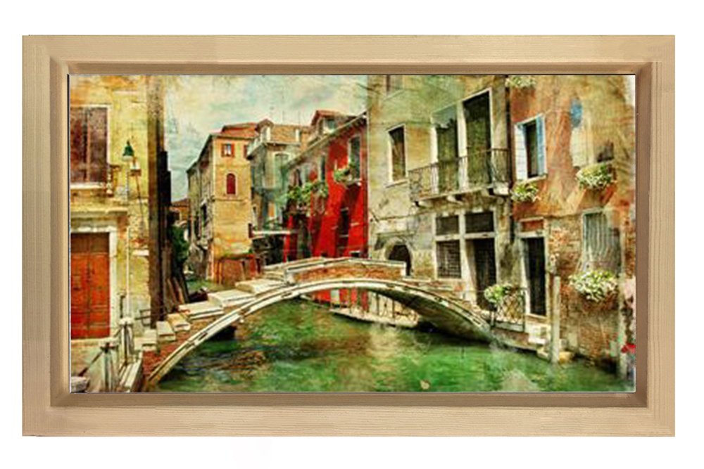 Venedik Köprü ve Evler Tablosu Naturel Ahşap - 50x90