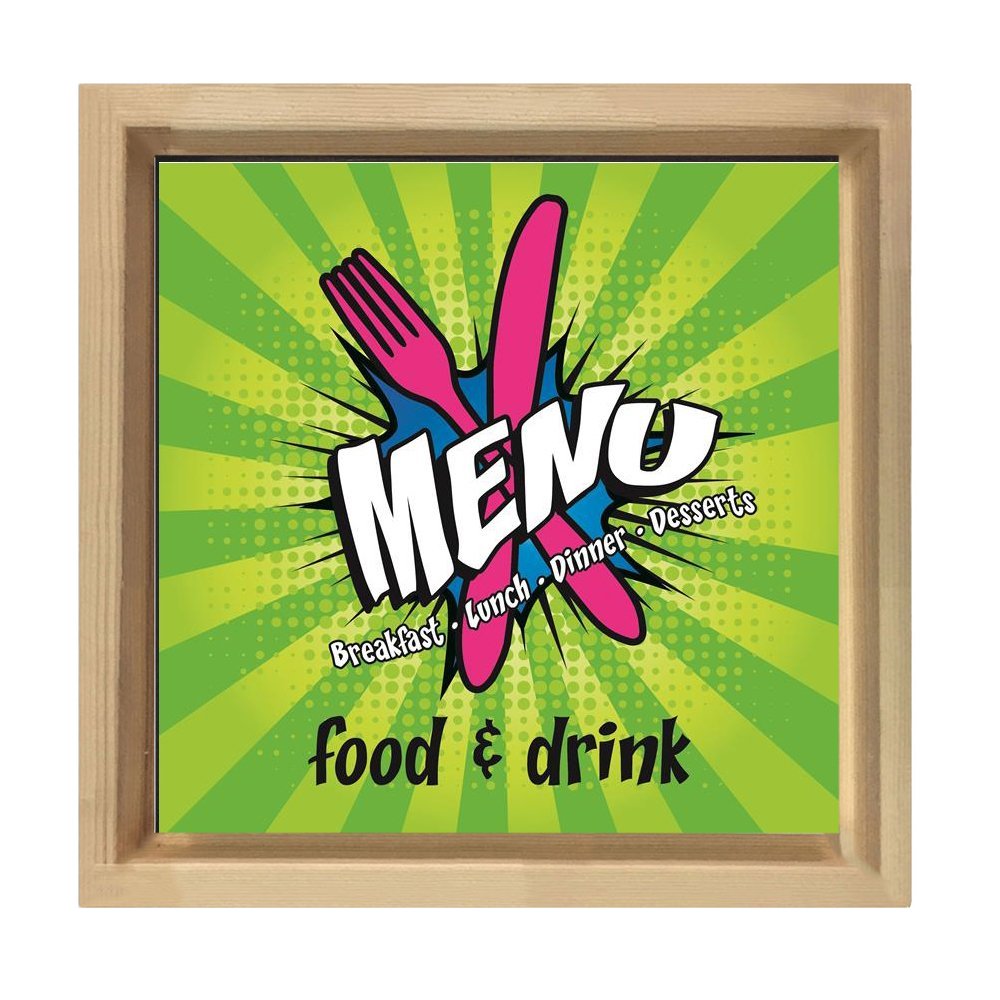 Menu Yemek,İçmek Tablosu Naturel Ahşap Çerçeve - 100x100