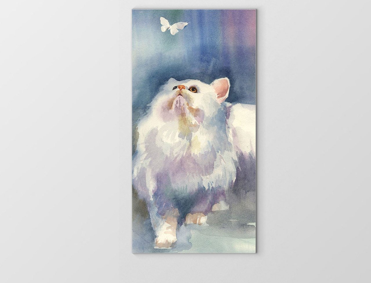Beyaz Kedi Tablosu Çerçevesiz - 40x60