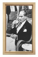 Atatürk Türk kahvesi İçerken Tablosu Naturel Ahşap Çerçeve - 45x30