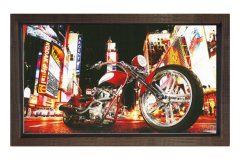 Vintage Motorsiklet ve Şehir Tablosu Kahverengi Ahşap Çerçeve - 50x70