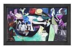 Antibes’te Gece Balık Avı Tablosu Siyah Ahşap - 45x30