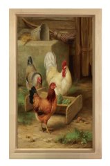 Köy Tavukları Tablosu Naturel Ahşap Çerçeve - 100x150