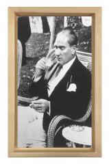 Atatürk Türk kahvesi İçerken Tablosu Naturel Ahşap Çerçeve - 50x90