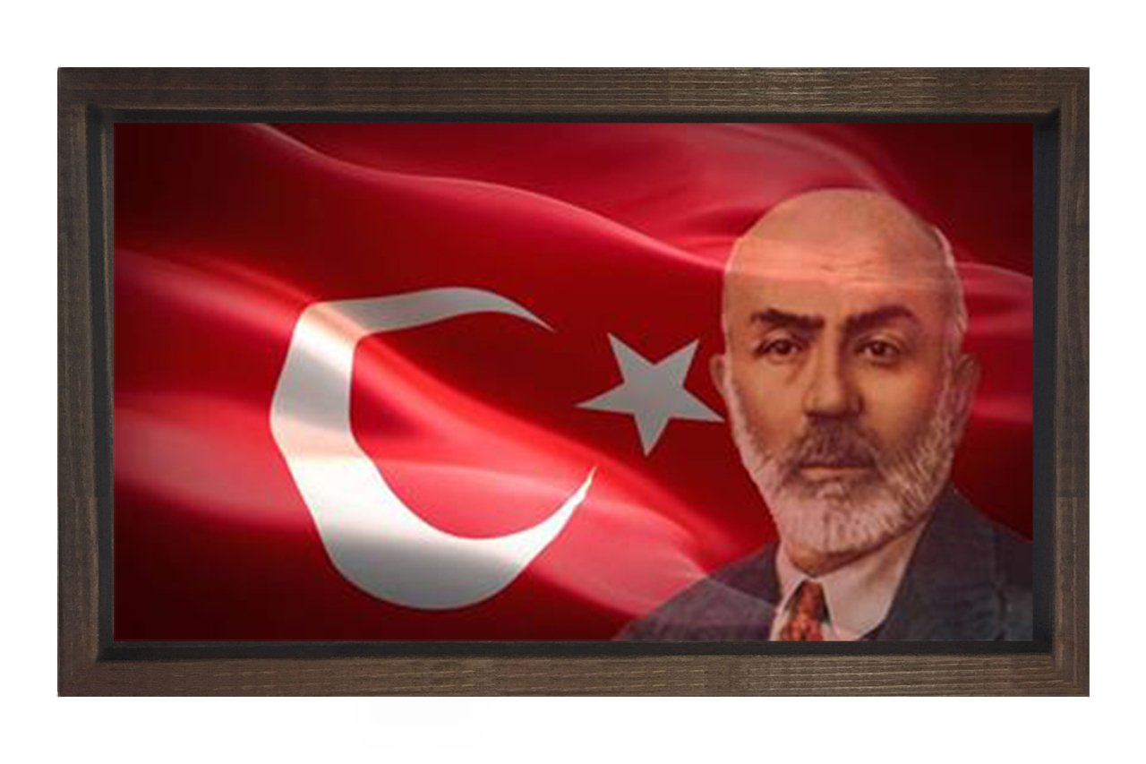 Mehmet Akif Ersoy Tablosu Kahverengi Ahşap Çerçeve - 50x90