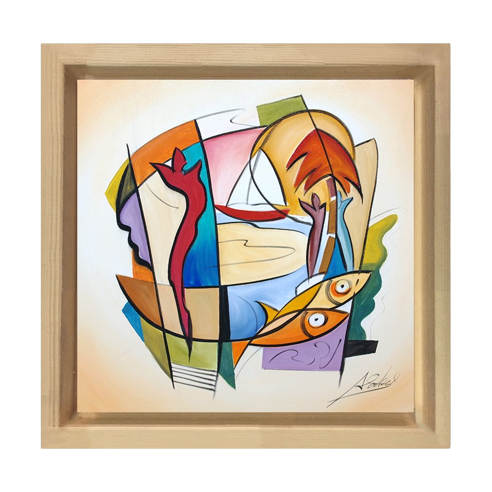 Soyut Tablo Tablosu Naturel Ahşap Çerçeve - 80x80