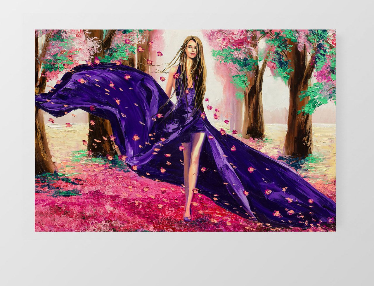Güller ve Kız Tablosu Çerçevesiz - 40x60