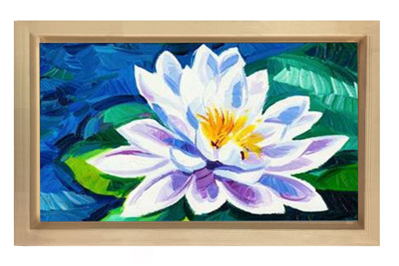 Beyaz Nilüfer Tablosu Naturel Ahşap - 70x100