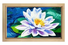 Beyaz Nilüfer Tablosu Naturel Ahşap - 70x100