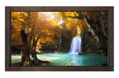 Sarı Ağaçlar Ve Şelale Tablosu Kahverengi Ahşap Çerçeve - 100x150