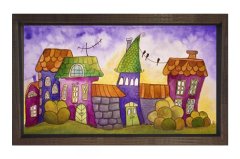 Renkli Mahalle Tablosu Kahverengi Ahşap Çerçeve - 100x200