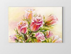 Pembe Gül Çiçekler Tablosu Çerçevesiz - 50x70