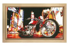 Vintage Motorsiklet ve Şehir Tablosu Naturel Ahşap Çerçeve - 40x60