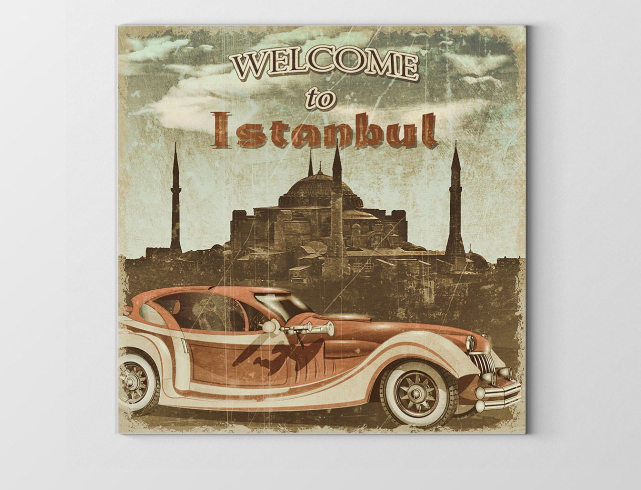Vintage İstanbul Araba Tablosu Çerçevesiz - 90x90