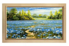Mavi Çiçekli Manzara  Tablosu Naturel Ahşap - 50x70