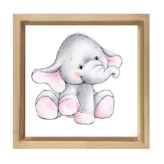 Mutlu Fil Tablosu Naturel Ahşap Çerçeve - 50x50
