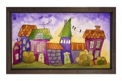 Renkli Mahalle Tablosu Kahverengi Ahşap Çerçeve - 50x70
