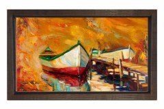 Gün Batımı Kayıkları Tablosu Kahverengi Ahşap Çerçeve - 50x90