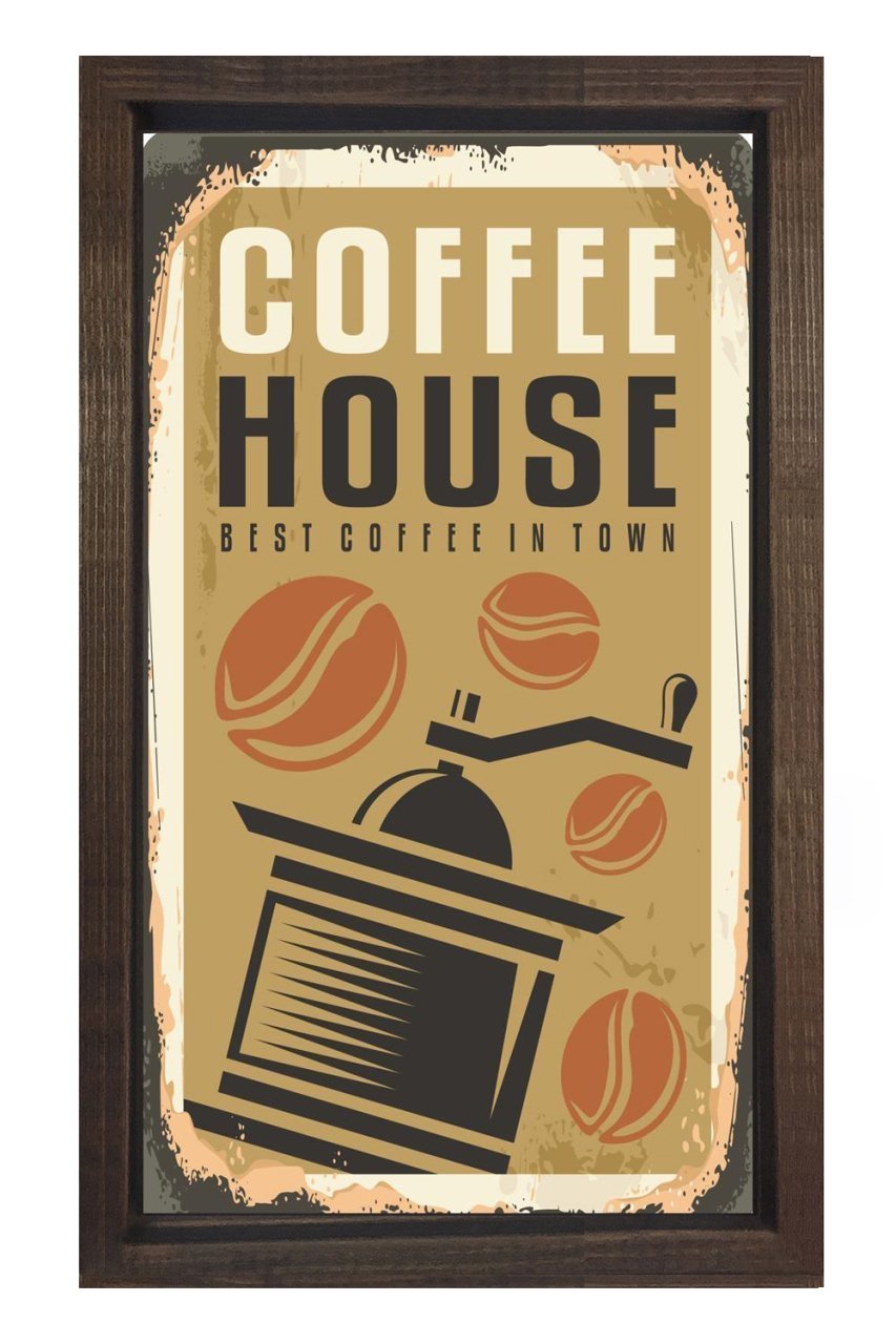 Coffee House Reklam Afiş Tablosu Kahverengi Ahşap - 100x150