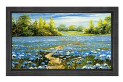 Mavi Çiçekli Manzara  Tablosu Siyah Ahşap - 100x150