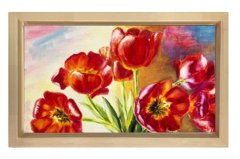 Kırmızı Gelincik Çiçekler Tablosu Naturel Ahşap Çerçeve - 70x100