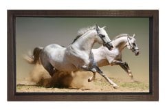 Koşan Atlar Tablosu Kahverengi Ahşap Çerçeve - 70x100