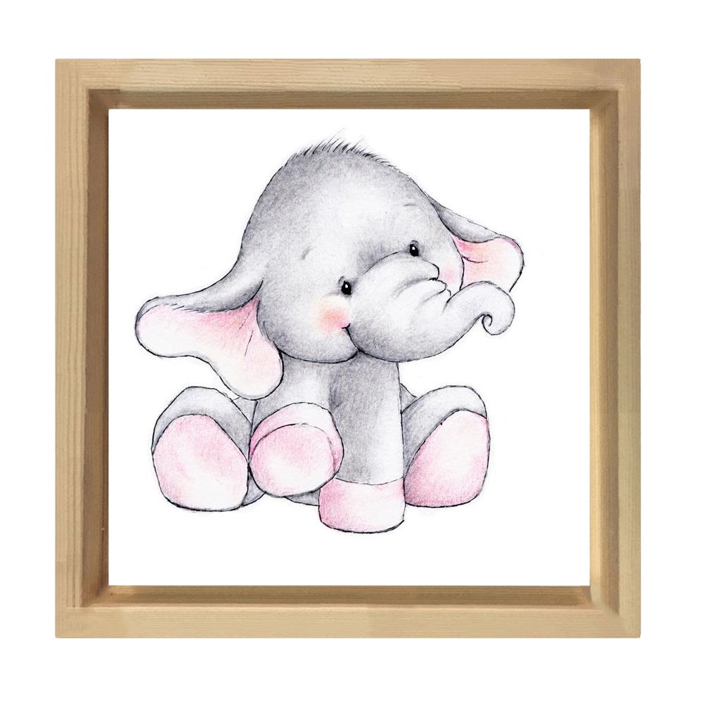 Mutlu Fil Tablosu Naturel Ahşap Çerçeve - 90x90