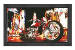 Vintage Motorsiklet ve Şehir Tablosu Siyah Ahşap Çerçeve - 100x200