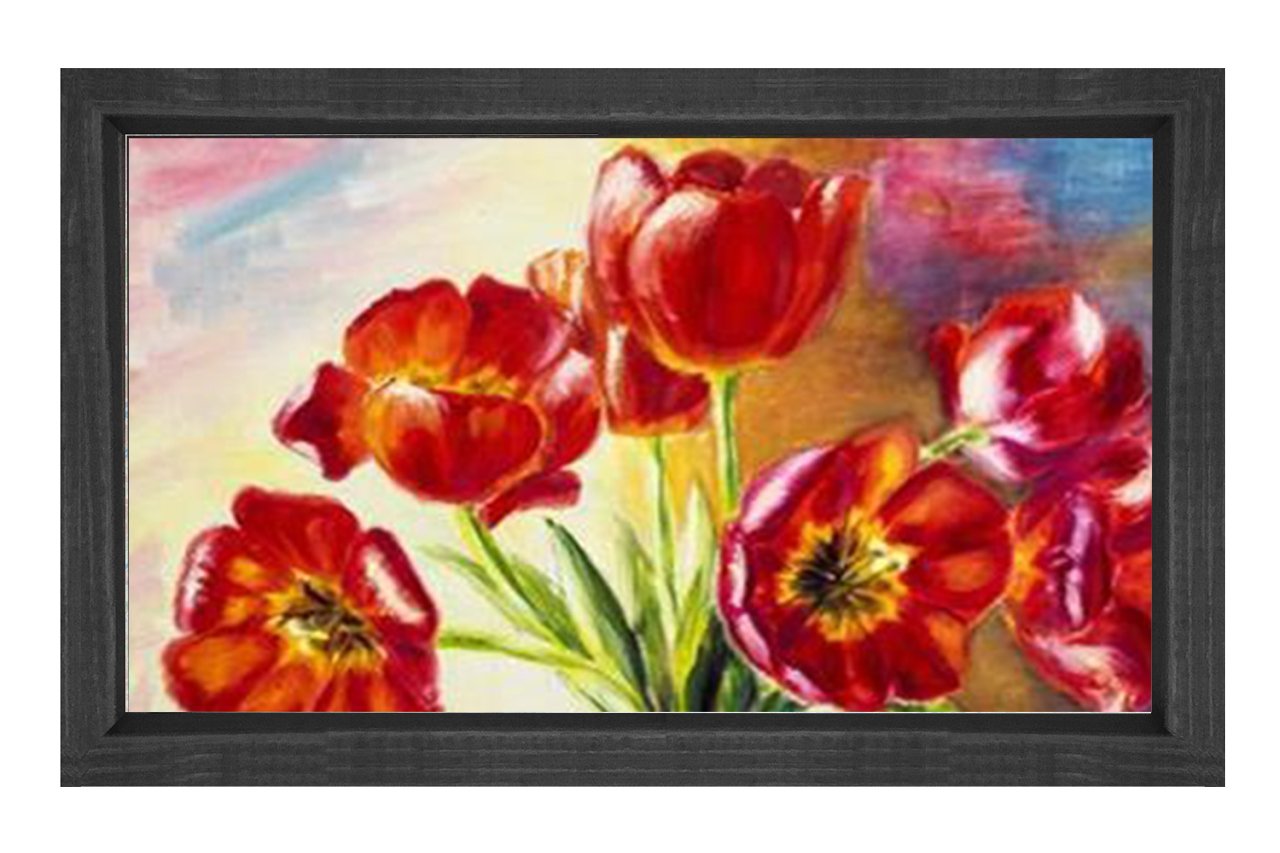 Kırmızı Gelincik Çiçekler Tablosu Siyah Ahşap Çerçeve - 100x200
