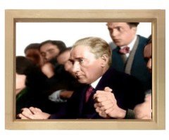Atatürk Ders dinlerken Naturel Ahşap Çerçeve - 100x200
