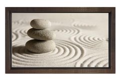 Beyaz Taşlar ve Kum Tablosu Kahverengi Ahşap Çerçeve - 100x150