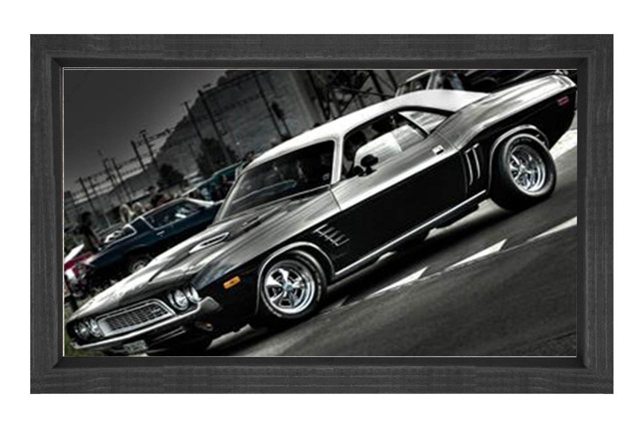Classic American Muscle Cars Tablosu Siyah Ahşap - 50x70