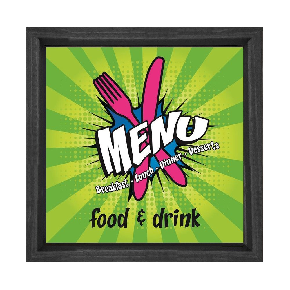Menu Yemek,İçmek Tablosu Siyah Ahşap Çerçeve - 80x80