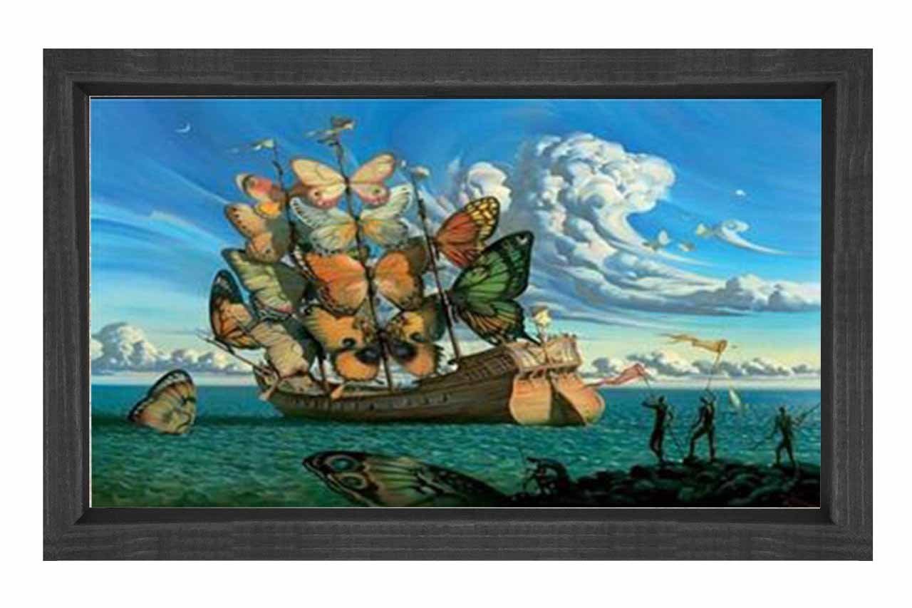 Butterfly Kelebek Gemisi Tablosu Siyah Ahşap - 100x200
