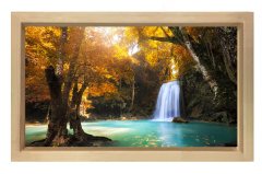 Sarı Ağaçlar Ve Şelale Tablosu Naturel Ahşap Çerçeve - 45x30