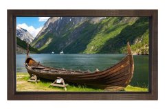 Sandal, Nehir ve Dağ Manzarası Tablosu Kahverengi Ahşap - 70x100