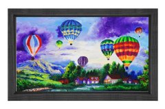 Uçan Renkli Balonlar Manzara Tablosu Siyah Ahşap Çerçeve - 45x30