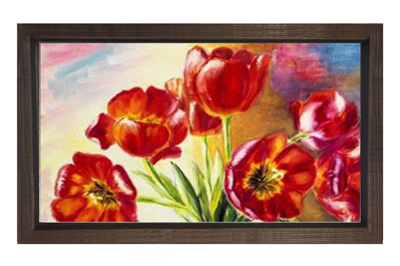 Kırmızı Gelincik Çiçekler Tablosu Kahverengi Ahşap Çerçeve - 100x150
