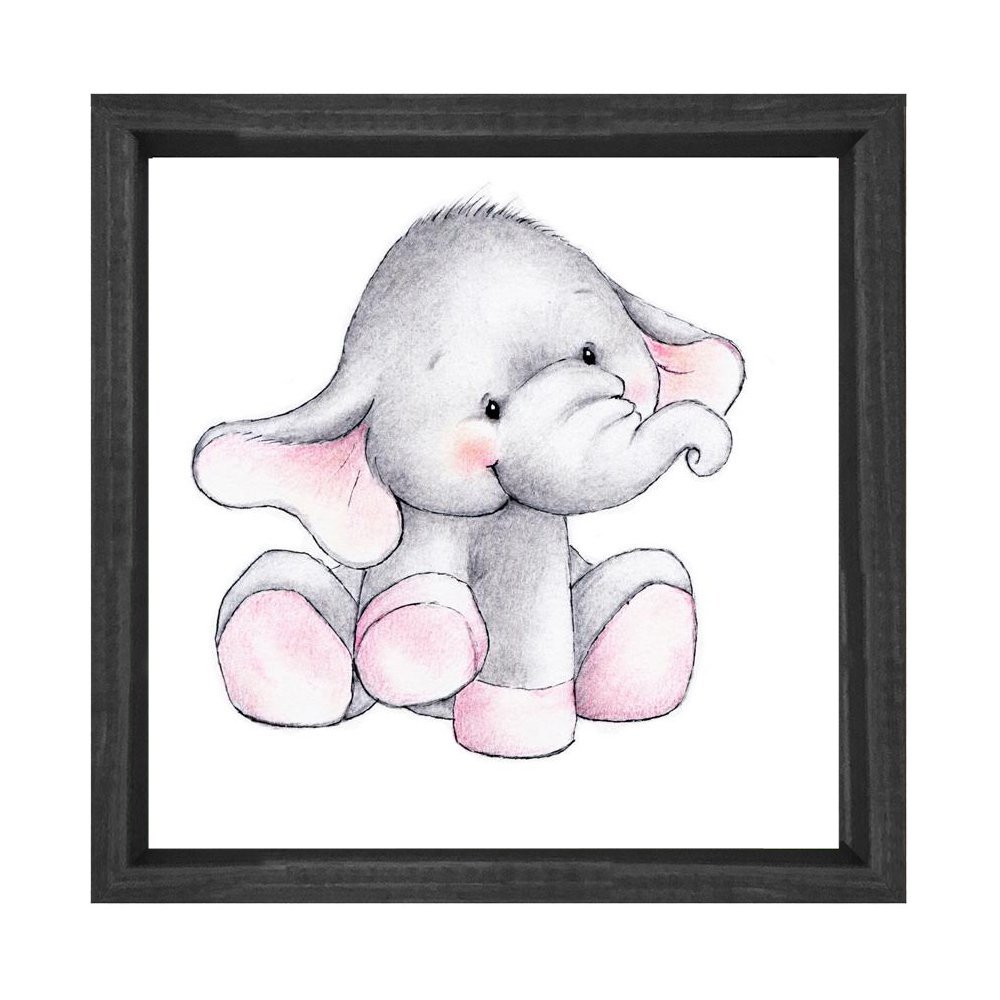 Mutlu Fil Tablosu Siyah Ahşap Çerçeve - 80x80