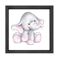 Mutlu Fil Tablosu Siyah Ahşap Çerçeve - 90x90
