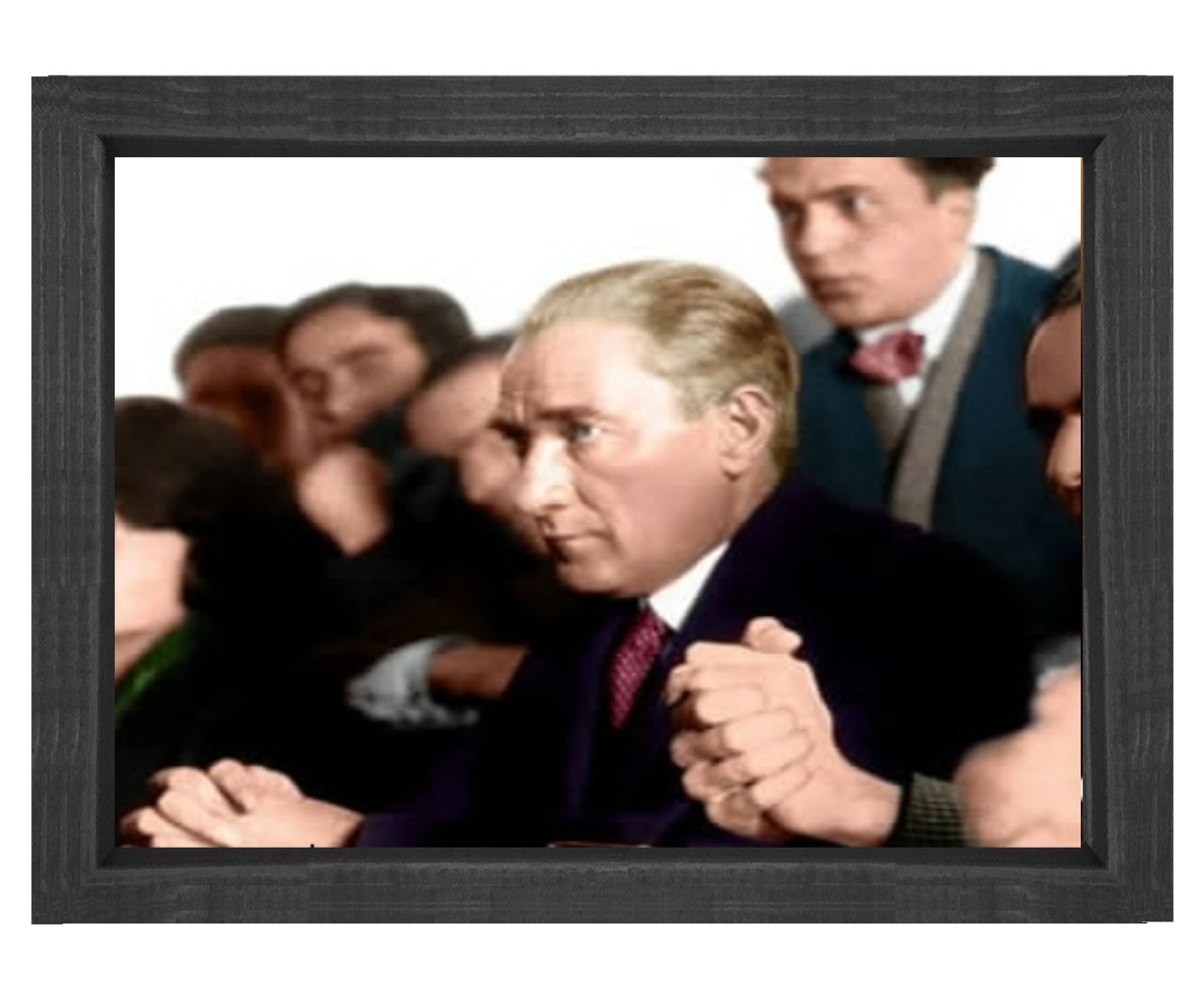 Atatürk Ders dinlerken Siyah Ahşap Çerçeve - 100x150