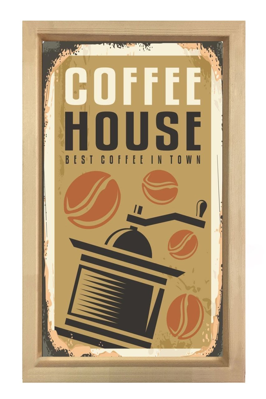 Coffee House Reklam Afiş Tablosu Naturel Ahşap - 45x30