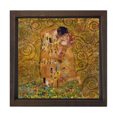 The Kiss Tablosu Kahverengi Ahşap Çerçeve - 60x60