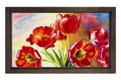 Kırmızı Gelincik Çiçekler Tablosu Kahverengi Ahşap Çerçeve - 50x70